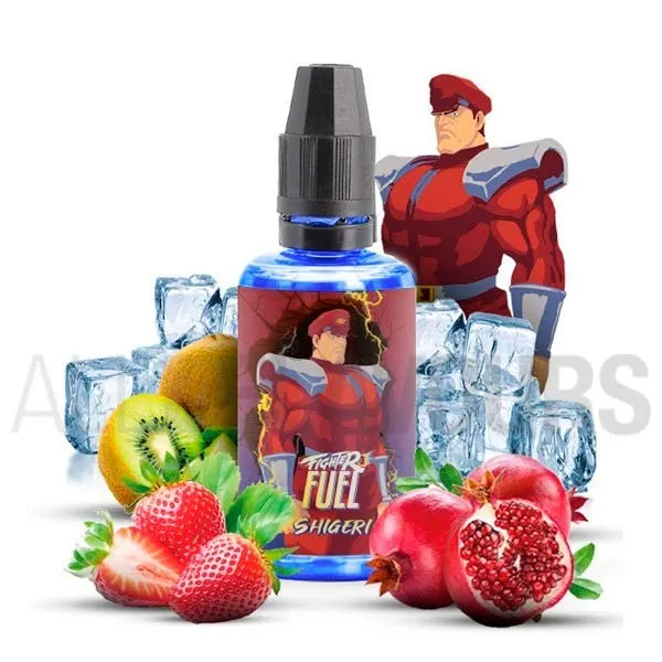 Aroma vapeo Shigeri  marca Fuel 30 ml con sabor a fresas, wiki y granada con efecto frío