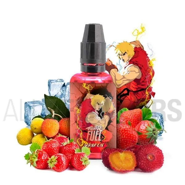 Aroma vapeo Uraken marca Fuel 30 ml con sabor a lichi y fresas con efecto frío