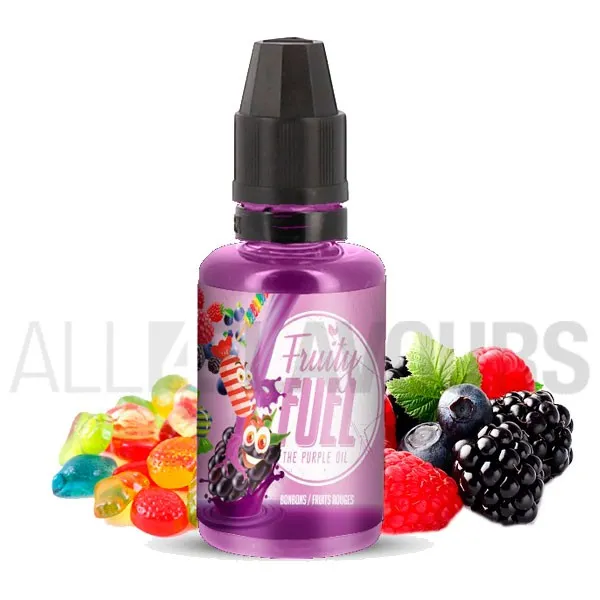 Aroma vapeo Purple Oil marca Fuel 30 ml con sabor a carámelo de frutos rojos