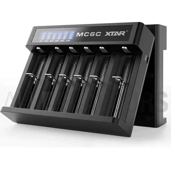 Cargador seis bahias xtar M6C6 para uso con batería vaper sony, samsung, Lg, Molicel
