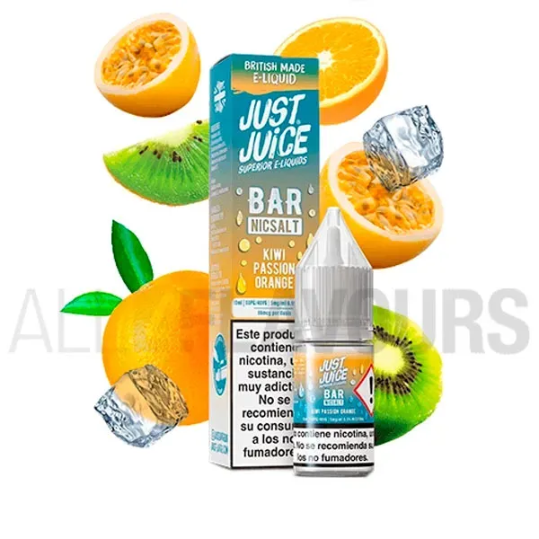 Líquido sales de nicotina Kiwi Passion Orange 10 ml Just Juice Bar con sabor a kiwi, fruta de la pasión y naranja Líquido sales de nicotina Kiwi Passion Orange 10 ml Just Juice Bar con sabor a kiwi, fruta de la pasión y naranja