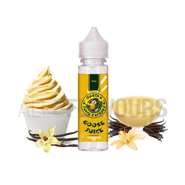 Concentrado de vapeo Goose juice 60 ml QUACK JUICE FACTORY sabor a natillas con algún ingrediente secreto.